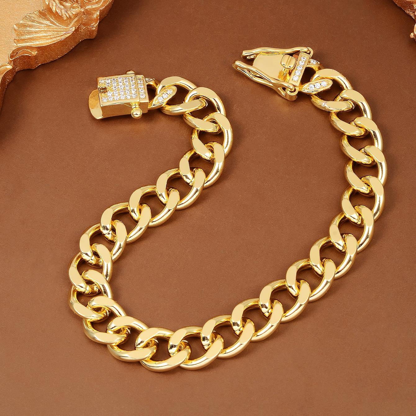 Chunky Golden Chain Bracelet with Sparkling Accents